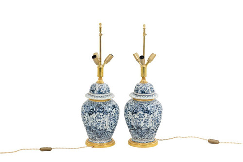 Paire De Lampes En Faïence De Delft Et Bronze, Circa 1880, LS5081839