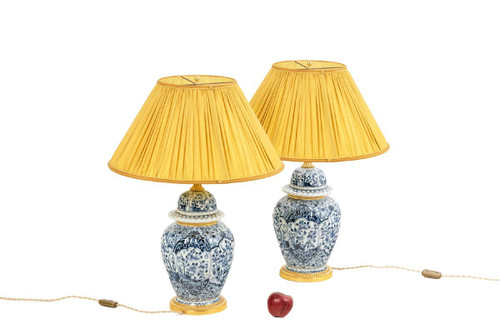 Paire De Lampes En Faïence De Delft Et Bronze, Circa 1880, LS5081839
