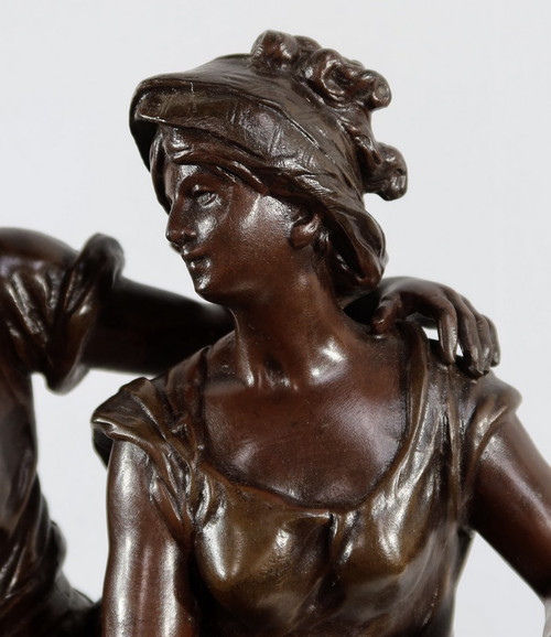 Grande scultura "La Rencontre" di A. Moreau - Fine XIX secolo