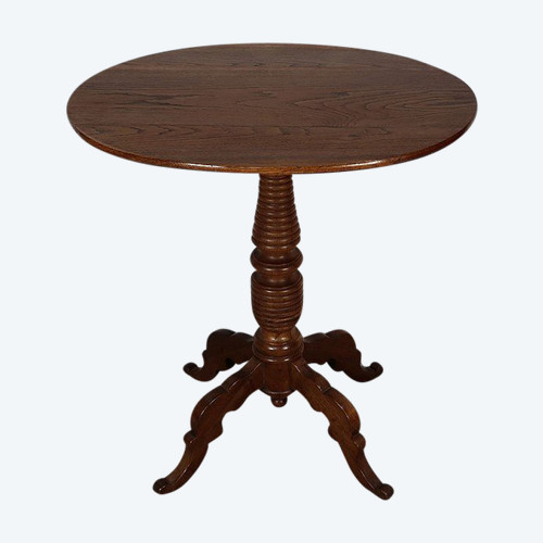 Small Oak and Walnut Pedestal Table - Late 19th century