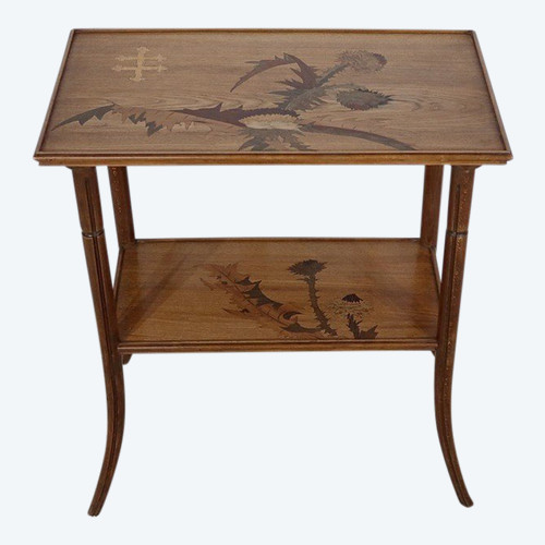 Table à thé à décor marqueté, signée E. Gallé, Art Nouveau – fin XIXe