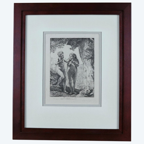 Adam And Eve, Etching After Rembrandt, P.f Basan, XVIIIth Century.