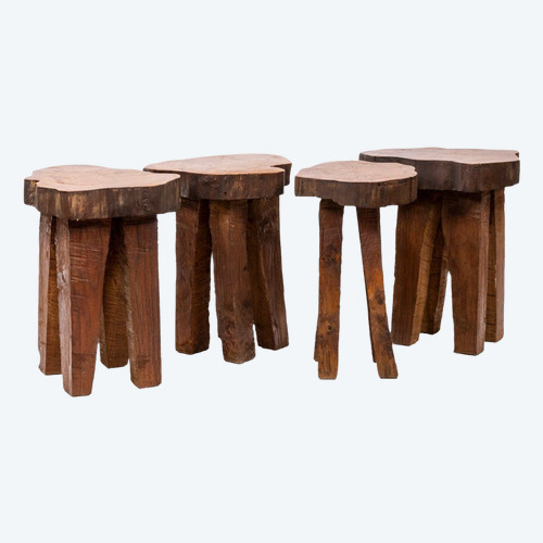 Set Of Four Brutalist Style Stools, 1970s, LS5177551A