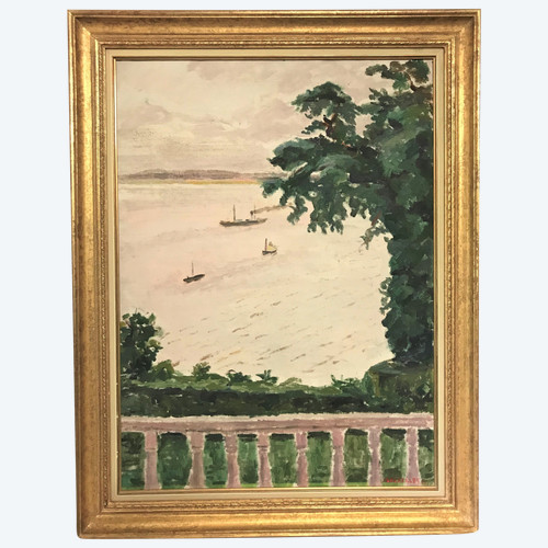 Olio su tela di Jules Cavaillès "Honfleur" XX secolo