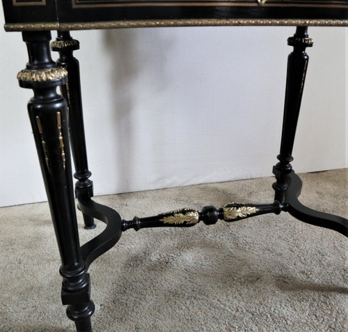 Bonheur Du Jour Blackened Wood, Brass Marquetry, Napoleon III