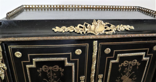 Bonheur Du Jour Blackened Wood, Brass Marquetry, Napoleon III