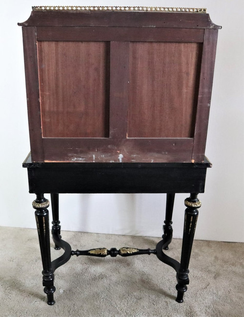 Bonheur Du Jour Blackened Wood, Brass Marquetry, Napoleon III