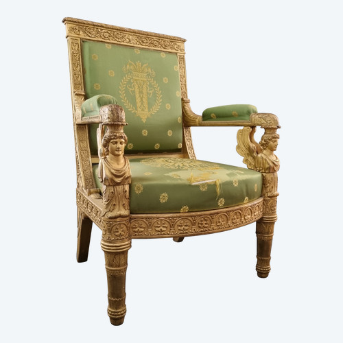 P.BRION, exceptionnel fauteuil d'apparat estampillé d'époque Empire. 