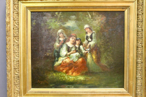 Huile Sur Toile Groupe De Jeunes Filles Célébrant Le Printemps Par Borgella Fin XIX