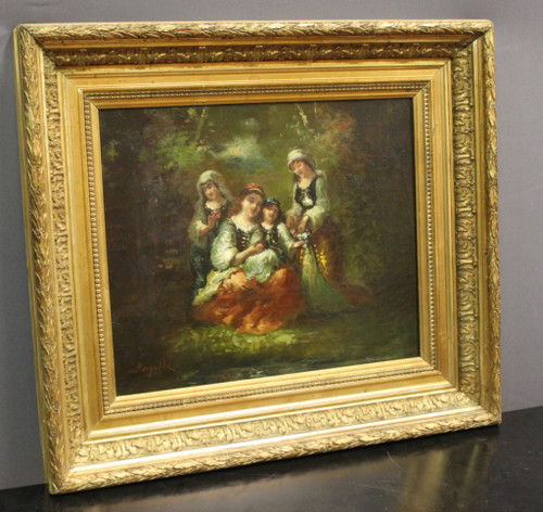 Huile Sur Toile Groupe De Jeunes Filles Célébrant Le Printemps Par Borgella Fin XIX