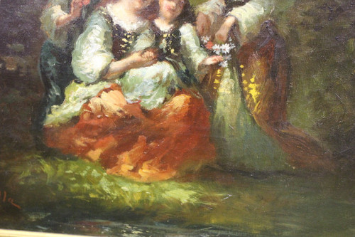 Huile Sur Toile Groupe De Jeunes Filles Célébrant Le Printemps Par Borgella Fin XIX