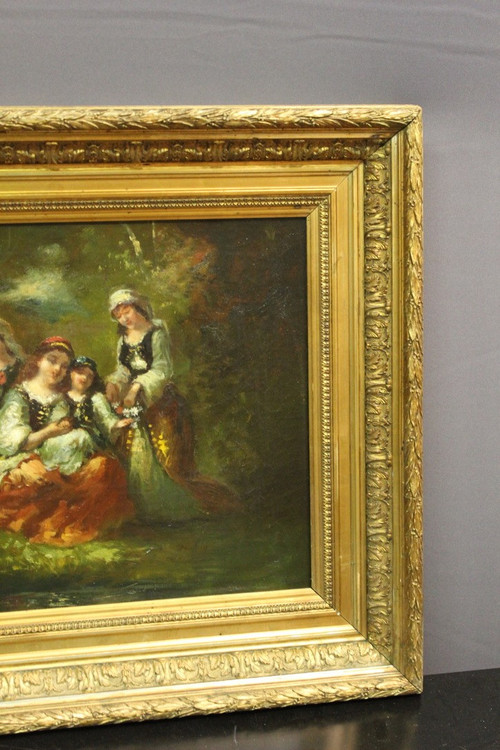Huile Sur Toile Groupe De Jeunes Filles Célébrant Le Printemps Par Borgella Fin XIX