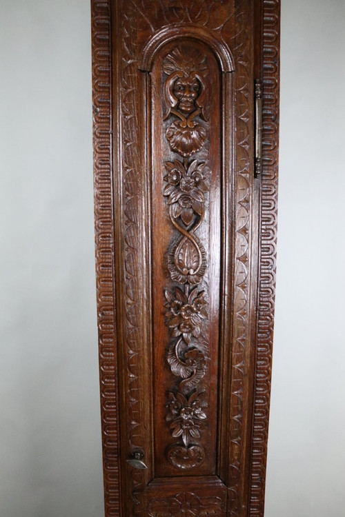 Carved Oak Parquet Clock, 18th Century Movement