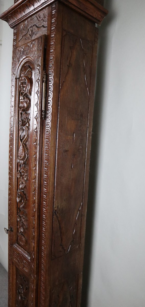 Carved Oak Parquet Clock, 18th Century Movement