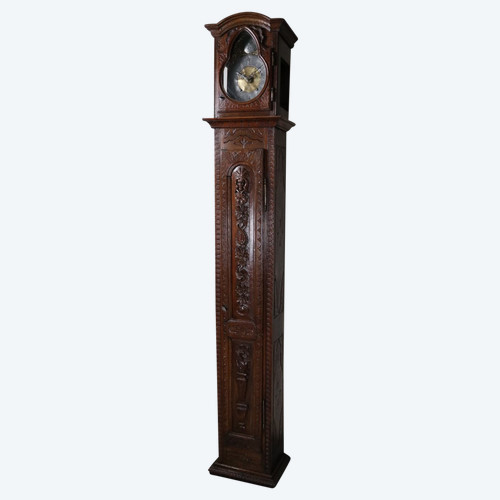 Carved Oak Parquet Clock, 18th Century Movement