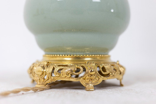 Pair Of Celadon And Bronze Porcelain Lamps, Circa 1880, LS4600722