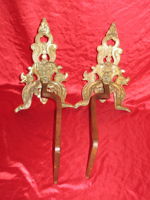 Pair of Renaissance-style bronze and wrought-iron landier andirons