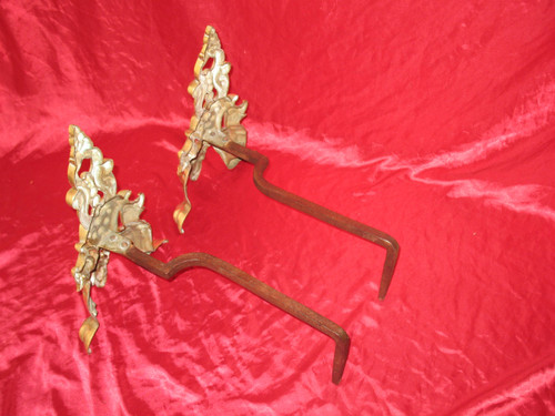 Pair of Renaissance-style bronze and wrought-iron landier andirons