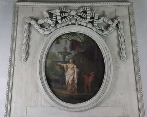 Trumeau Louis XVI Aus Holz Geschnitzt Und Lackiert Patiniert Grau Trianon, XVIII.