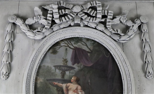 Trumeau Louis XVI Aus Holz Geschnitzt Und Lackiert Patiniert Grau Trianon, XVIII.