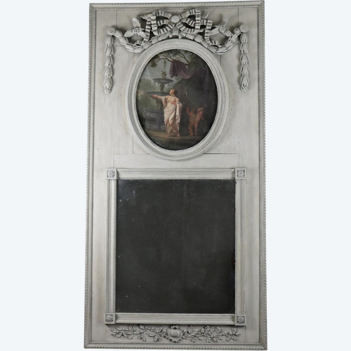 Louis XVI Trumeau In Carved And Antique Lacquered Wood Trianon Grey, 18th Century