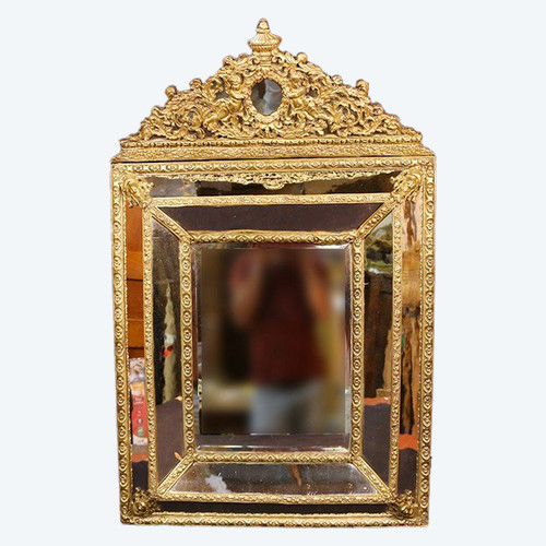 19th century embossed brass glazing mirror