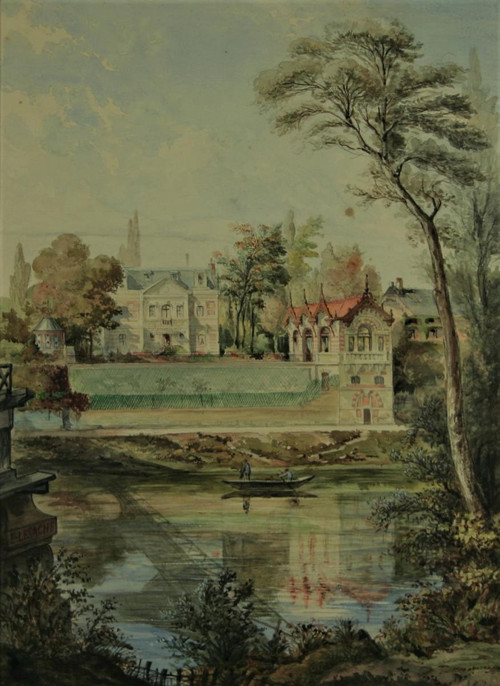 E.lesache, Grande Aquarelle Datée, Signée