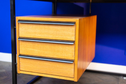 Scrivania in rovere e metallo laccato, anni '70, LS4762911A