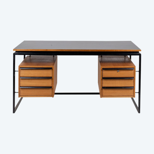 Bureau En Chêne Et Métal Laqué, Années 1970, LS4762911A