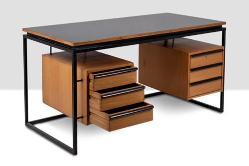Scrivania in rovere e metallo laccato, anni '70, LS4762911A