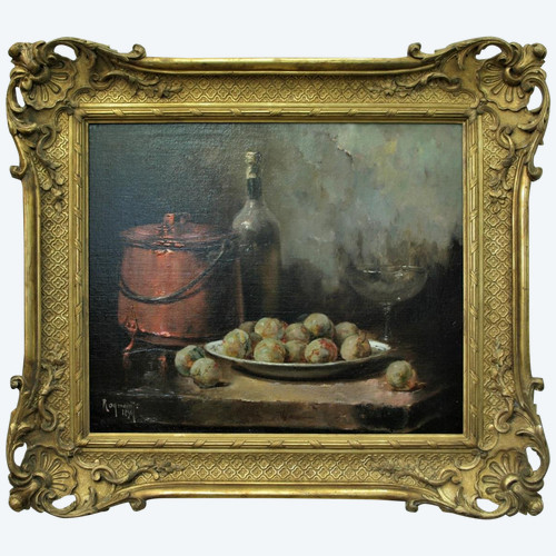 Casimir Raymond, Still Life With Reines-claudes, In A Golden Frame
