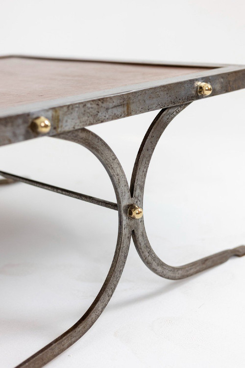 Table Basse De Style Industriel En Fer Et Cuir, Années 1970, Ls5165803d