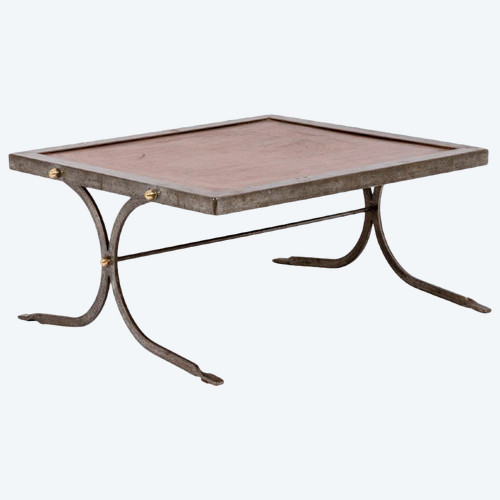Table Basse De Style Industriel En Fer Et Cuir, Années 1970, Ls5165803d