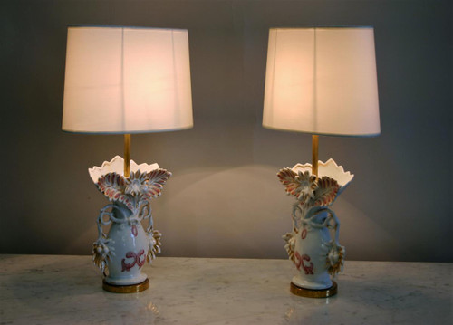 Pair Of Bridal Vases Mounted In Lamp