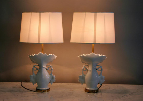 Pair Of Bridal Vases Mounted In Lamp