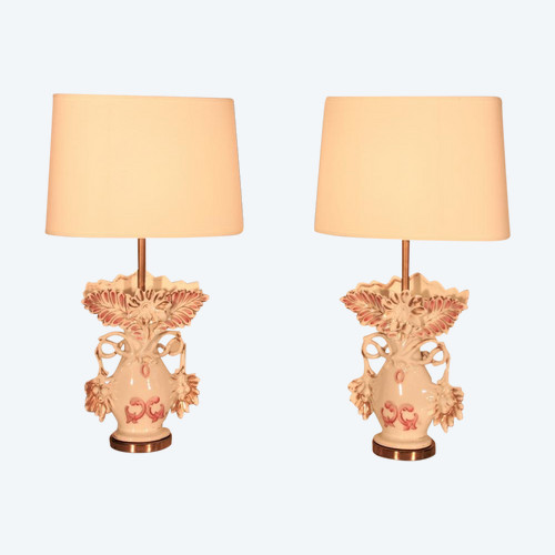 Pair Of Bridal Vases Mounted In Lamp