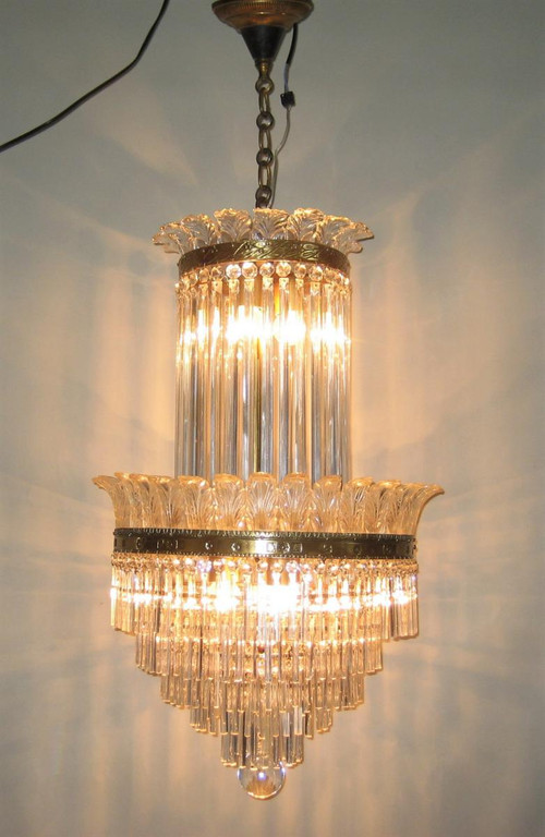 Lustre à Palmettes Et Barres De Verre, Début 20éme