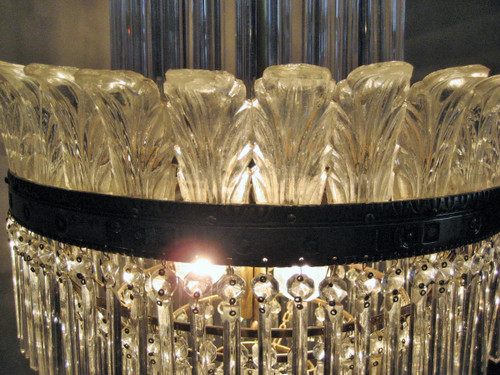 Lustre à Palmettes Et Barres De Verre, Début 20éme