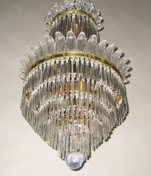 Lustre à Palmettes Et Barres De Verre, Début 20éme