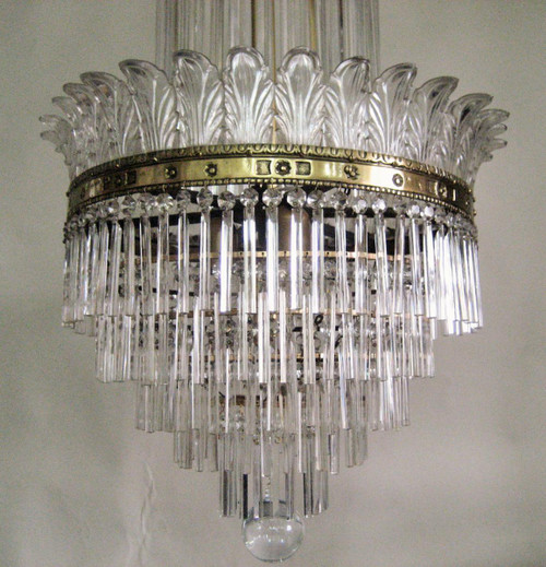 Lustre à Palmettes Et Barres De Verre, Début 20éme