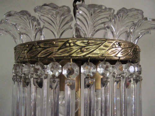 Lustre à Palmettes Et Barres De Verre, Début 20éme