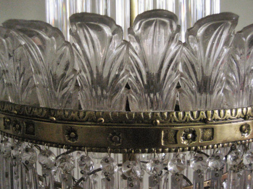 Lustre à Palmettes Et Barres De Verre, Début 20éme