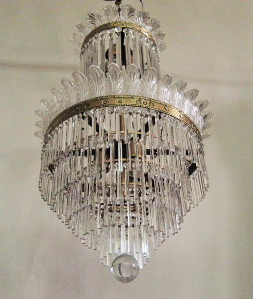 Lustre à Palmettes Et Barres De Verre, Début 20éme