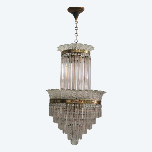 Lustre à Palmettes Et Barres De Verre, Début 20éme