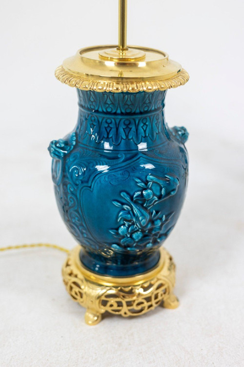 Coppia di lampade in ceramica e bronzo, 1880 circa, LS47581076