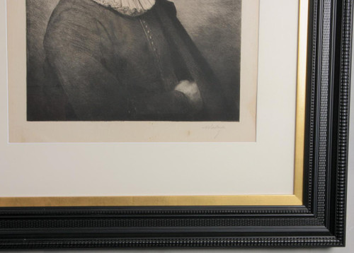 Gravure Sur Velin, Autoportrait, d'Aprés Rembrandt, 1884, Encadrée.