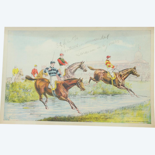 Poster, show jumping, jockeys.