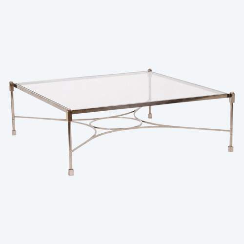 Table basse en acier nickelé et verre, années 1970, LS4682603C