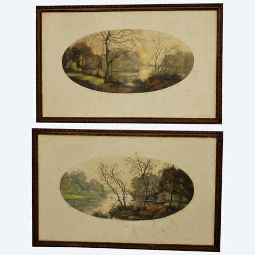 Pair of Framed Color Etchings