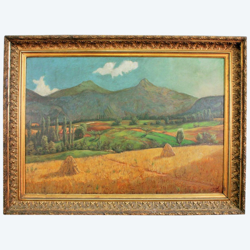 Borel Julien "southern Landscape" Oil On Canvas, Golden Frame, Early Twentieth